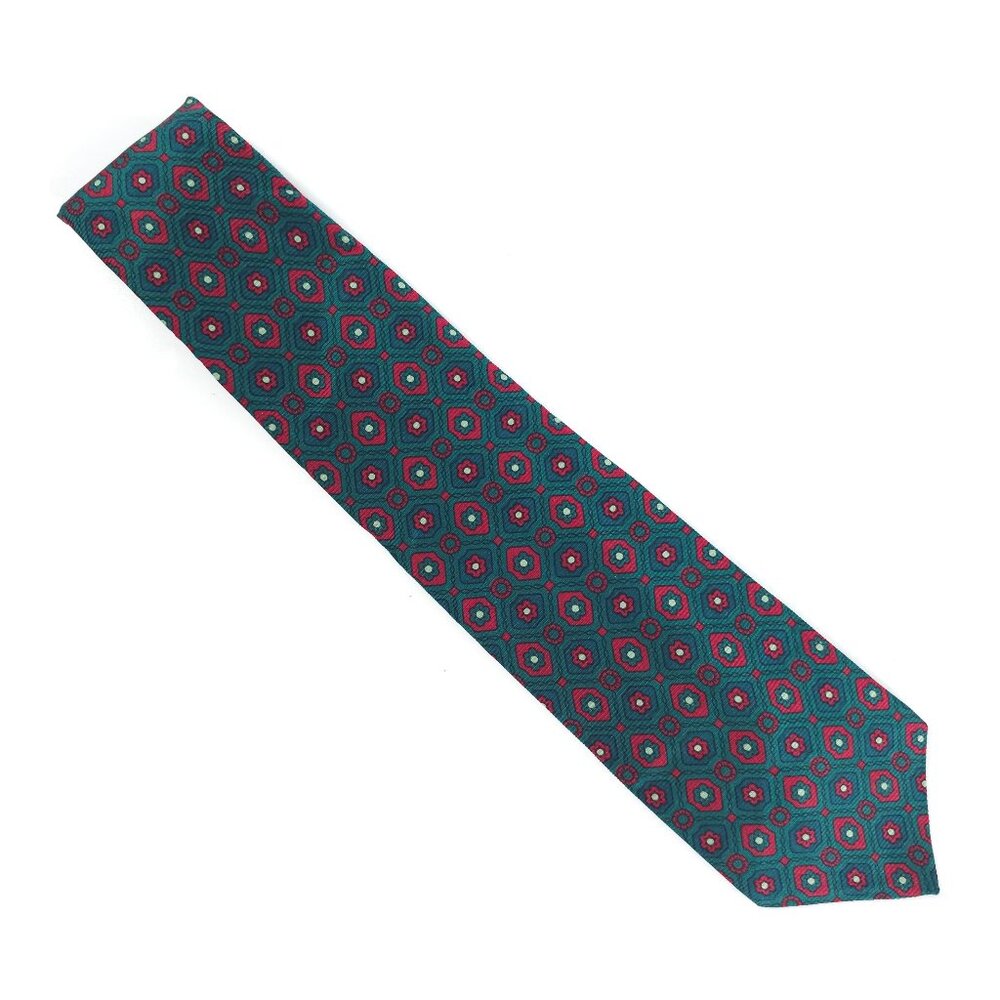 Stanley Blacker Men Necktie All Silk Geometric Color Green Red Size 55x3 - NWOT